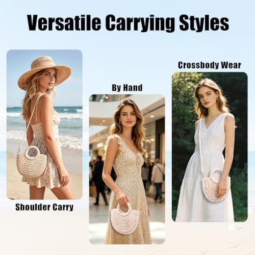 Womens Straw Beach Bag, Summer Straw Tote Bag for Women, Handwoven Rattan Handbag with Detachable Strap, Boho Style Top Handle Bag Clutch Purse for Vacation Travel Shopping — view 5