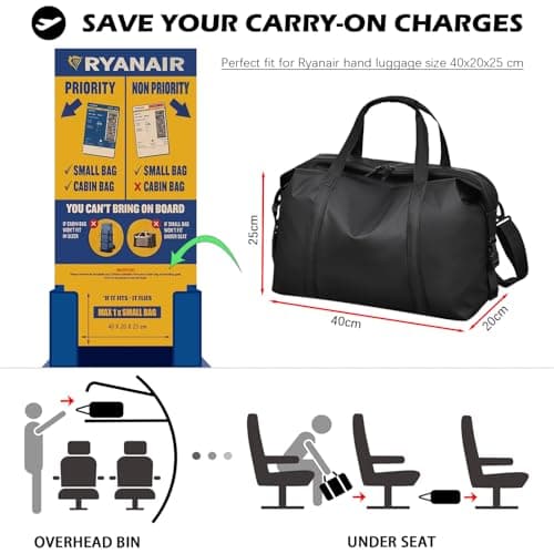 SZDPC Travel Duffel for Ryanair Cabin Bag 40x20x25 PU Leather Carry on Bag with Shoulder Strap — view 2