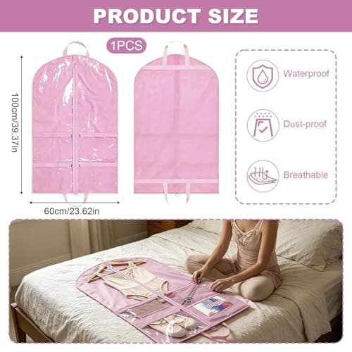 Pink Dance Costume Bag 60x100cm, Foldable Dress Bag with Zipper Pockets, Costume Garment Bags for Dancers, Travel Suit Cover for Dancers & Competitions — view 2