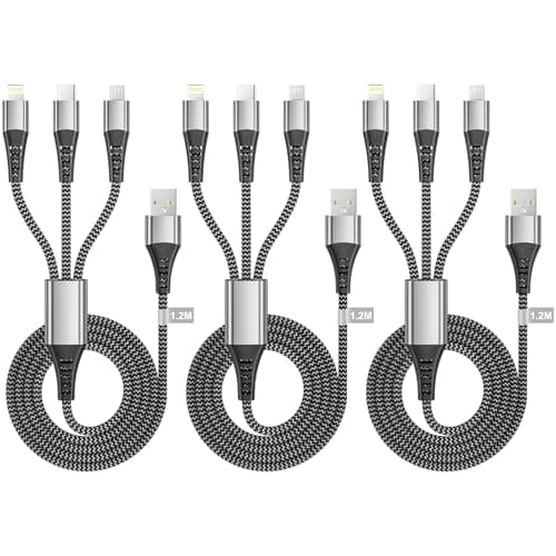 Multi Charger Cable [1.2M 3Pack], 3 in 1 Charging Cable Nylon Braided