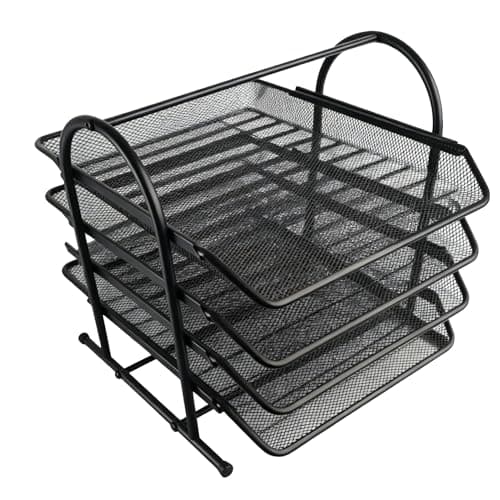 SUPYINI Metal Desk File Organizer, 4 Compartments Mesh Desktop Storage (4 — view 4