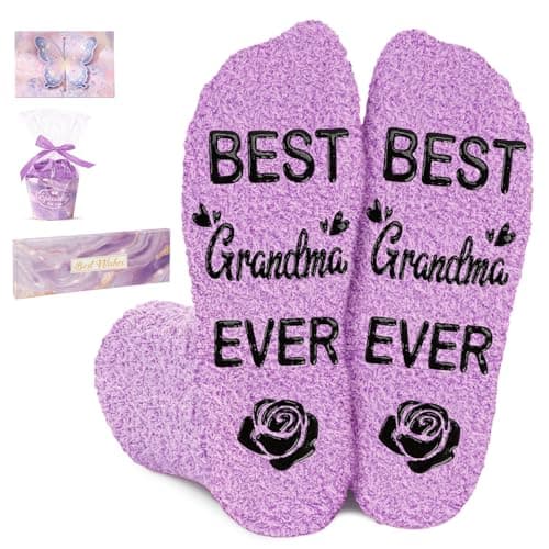 Amosking Grandma Gifts - Purple Coral Fleece Socks Gifts for Grandma Birthday, Thanksgiving, Christmas