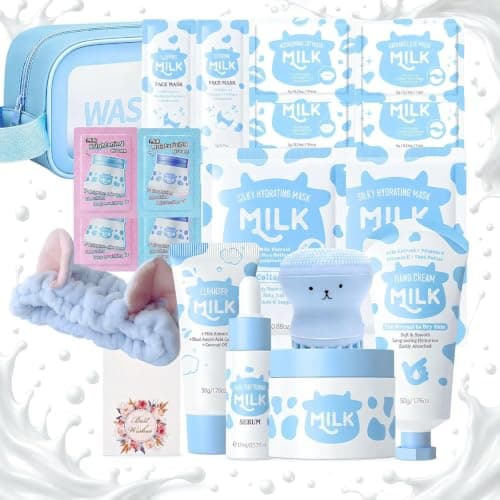 20PCS Milk Skin Care Set, Skincare Gift Set With Cleanser, Serum, Face Cream, Sheet Mask, Lip Mask, Washbag And Headband, Gifts For Her, Birthday Gifts For Women, Travel Toiletries