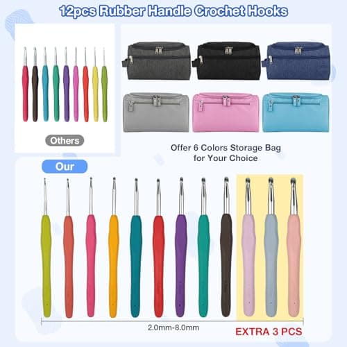 YINVA Crochet Kits for Beginners Adults Crochet Kit 15Pcsx25g Crochet Yarns Ergonomic Metal Crochet Hooks 2mm-8mm Knitting Accessories Tools Storage Case Needles Crochet Starter Kit-Grey — view 3