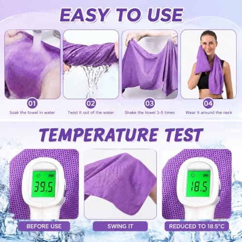 Cooling Towel for Neck and Face, Instant Chill Towel for Hot Weather, Soft Breathable Sports Towel for Gym Running Camping, Quick Dry Sweat Towel 2 Pack (Blue + Purple) — view 4