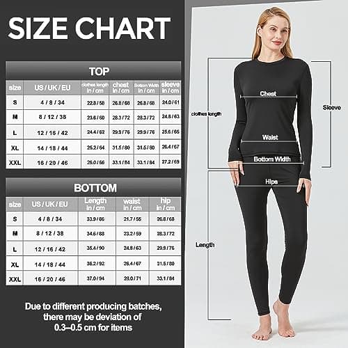 UNIQUEBELLA Womens Thermal Underwear Set,Crew Neck Long Sleeved Base Layer Top & Leggings Multifunctional Home Thermal Base Layers for Sports Skiing Black — view 6