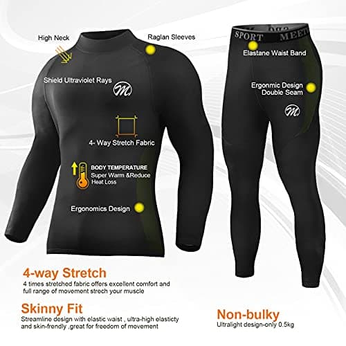 MEETWEE Men's Thermal Underwear Set, Compression Base Layer Long Johns Long Sleeve Top Shirt Suit for Winter Workout, Black, XL — view 2