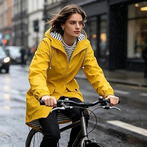 Waterproof Jacket Women Long Hooded – Softshell Rain Coat with Adjustable Waist & Cuffs, Breathable Windbreaker for Summer Spring Autumn, Ladies Lightweight Jacket S-5XL Black Navy Green — view 3