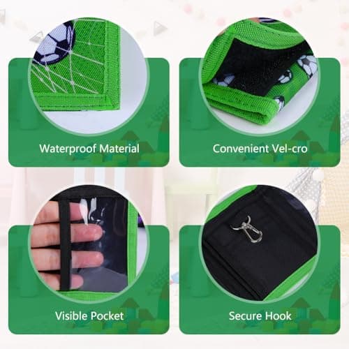 Aucuu Kids Wallet, Cartoon Waterproof Wallet, Trifold Wallets with Football Keychain and Card Slots Lanyard, Travel Document Wallets for Teenagers Boys Girls (Football Green) — view 3