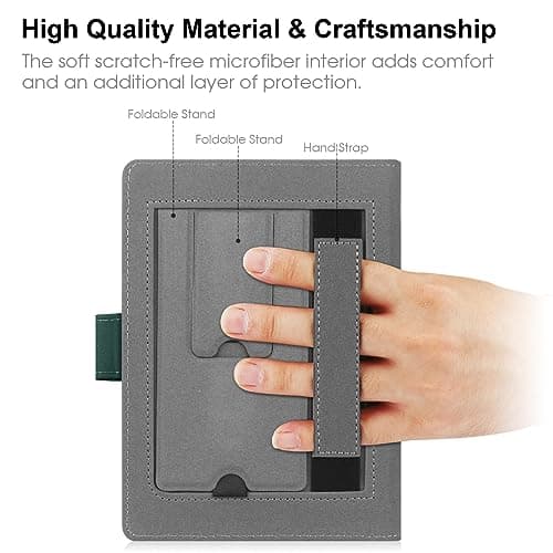 HoYiXi Universal Case Compatible with 6”-6.8” Kobo/PocketBook/Tolino/Sony E-Book eReader Kindle Paperwhite/Clara HD/Kobo Clara 2E Leather Stand Cover for 6-6.8'' E-Book eReader, Green — view 5
