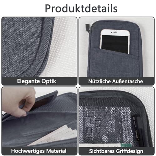HSYTEK Passport Organiser with 8 Pockets, Waterproof Passport Cover, Travel Documents Organiser, Family Travel Organiser Documents for Flight Tickets, Money, Mobile Phone, Credit Cards, ID, Travel — view 4