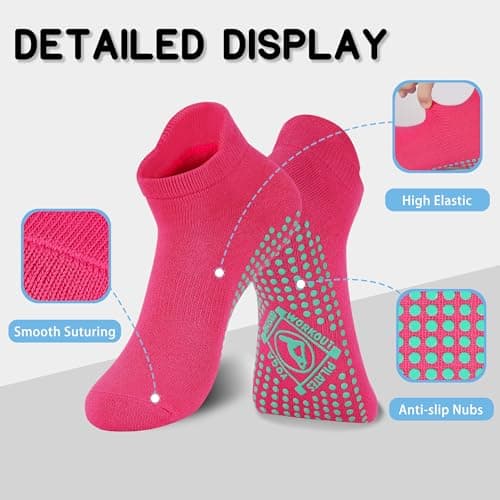 HYCLES 4 Pairs Non Slip Yoga Socks with Grip -Pilates Socks for Men and Women Anti Slip Grippy Socks for Yoga, Pilates, Barre, Home, Hospital UK 4-7 — view 2