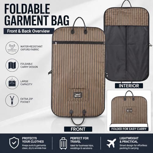 Garment Bag for Travel, 100 x 60 cm Foldable Suit Carrier with Trolley Sleeve & Leather Handles, Waterproof Oxford Fabric, Wrinkle-Free Hanging Clothes Bag for Suits, Coats — view 4