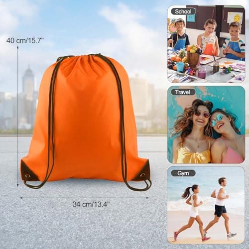 PLULON 2Pcs Drawstring Bags Bulk, Orange Drawstring Backpack String Backpack Cinch Sack Sport Gym Backpack Bags for Yoga Traveling Outdoor Sports — view 4