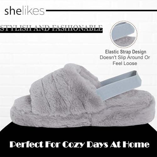 shelikes Womens Sliders Ladies Fluffy Faux Fur Peep Toe Warm Winter Slipper — view 3