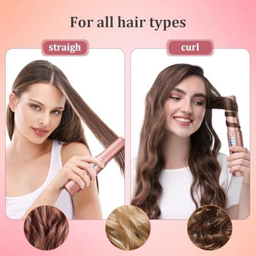 Cordless Titanium Hair Straightener and Curler w Cover, Portable USB Rechargeable Fast Heat Up Flat Iron Travel Size with 5V/5000mAh Battery, Anti-Scald 3-Level for Smooth, Swift and Glossy Hair(Pink — view 3