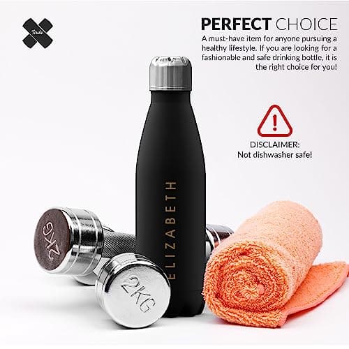 Tirita Personalised Water Bottle - Thermal Travel Flask for Hot & Cold Drinks - Insulated Stainless Steel Bottle - Gym, Office, School - 500ml [02- Name in Gold] — view 5