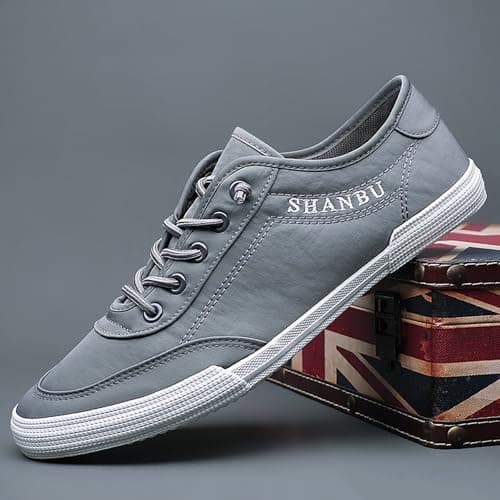 Mens Canvas Plimsolls Lightweight Casual Deck Shoes Breathable Flat Trainers Classic Fashion Sneakers for Daily Walking Summer Beach Travel Grey 6.5 — view 2