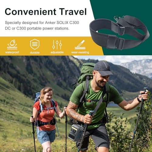 HAVANSIDY Adjustable Strap Compatible with Anker SOLIX C300 and C300 DC Neoprene Padding and Double with Metal Swivel Buckles for Power Stations - Black (41"- 63") — view 6