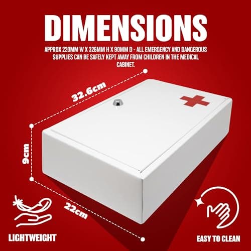 First Aid Medical Cabinet Safe Storage Box with Lock & Key - Use at Home, Bathroom, Office, School, Lab Medication Kit | Wall Mounted With Fixings Included | Lockable, Child Proof & Comes With 2 Keys — view 2