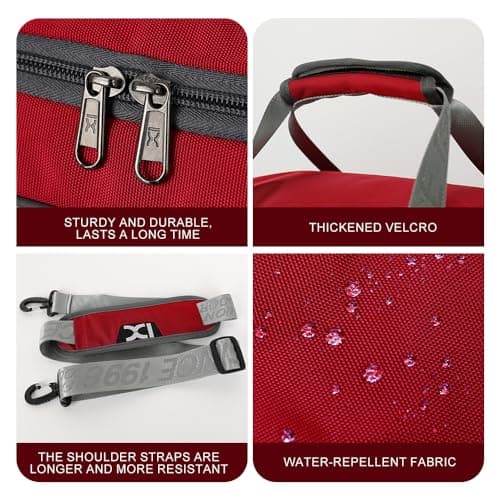INOXTO Large Foldable Sports Gym Bag with Wet and Dry Pockets and Shoe Compartment for Men and Women, Weekend Overnight Camping Travel Duffel Bag (red with White, Standard) — view 3