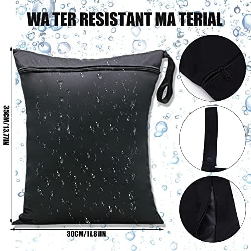 Zngou 2 Pcs Wet Bags, 13x14 inch Dry Nappy Changing Laundry Bag Cloth Organiser Pouches Diaper for Babies Swimming Camping Travel Gym Beach, Balck, grey — view 2