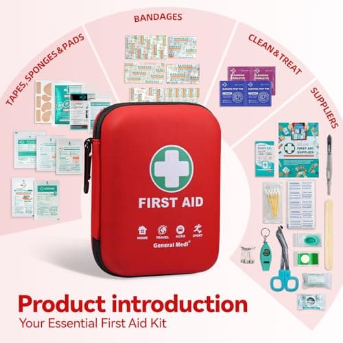 First Aid Kit - 170 Pieces Hard Case and Lightweight - Includes Instant Cold Pack,Emergency Blanket for Travel, Home, Office, Vehicle — view 4
