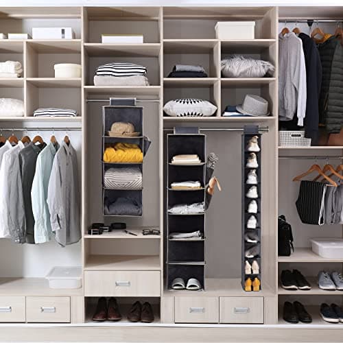 YOUDENOVA Hanging Shoe Rack 10-Shelf Shoes Storage for Wardrobe Collapsible Hanging Shoe Organizer Slim Organiser Durable Fabric Wardrobe Storage Solutions for Shoes,Clothes,Hats -Grey — view 6