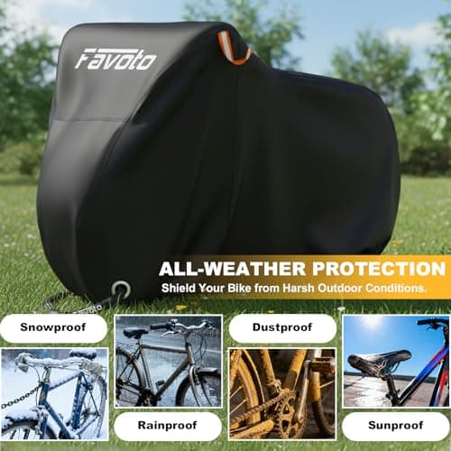 Favoto Bike Cover for 3 Bikes - 210T Waterproof Outdoor Bicycle Storage, Black Cover with Lock Hole, 2 Windproof Buckles & Storage Bag, UV Protection for Mountain & Road Bikes (220×120×110cm) — view 5