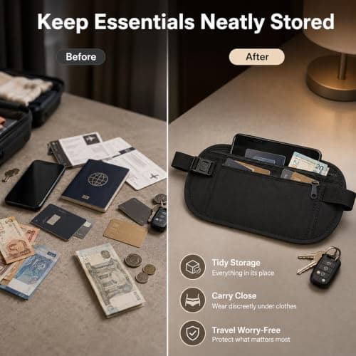 RFID Blocking Money Belt, Slim Hidden Travel Waist Pack for Passport — view 5