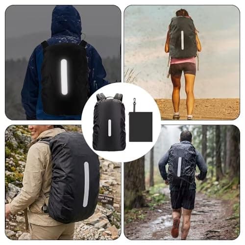 Reflective Backpack Rain Cover, Waterproof Windproof Rucksack Cover, High Visibility Protective Cover with Zipper Storage Pouch, Dustproof Anti Slip for Hiking, Cycling, School and Outdoor 26-40L — view 5