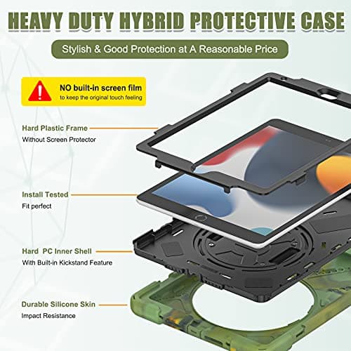 UFinetech iPad 9th Generation Case, iPad 10.2 2019 Case, iPad Case 7th/8th, 360 Rotate Stand Hand Strap Shoulder Strap Pencil Holder, Drop-Proof Protective Kids iPad Case 2021/2020/2019, Camouflage — view 6