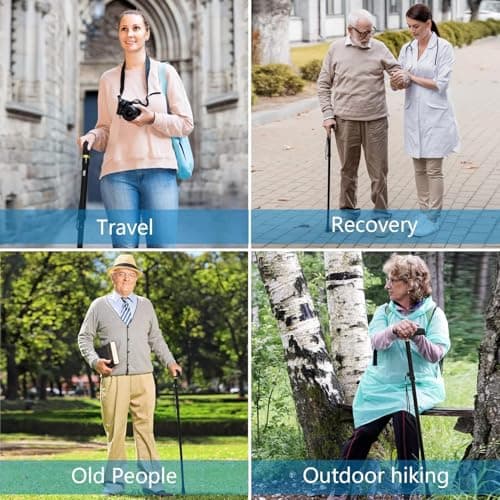 Walking Stick, Folding Walking Sticks for Women & Men,Heavy Duty,Lightweight,Adjustable Collapsible Walking Stick for Elderly and Arthritis Disabled (Black) — view 5