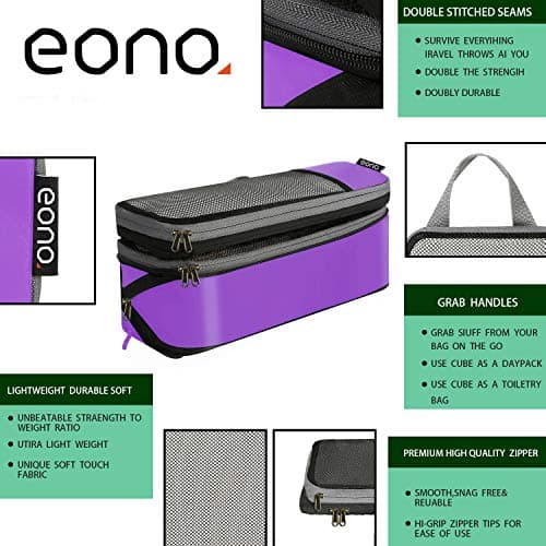 Eono Compression Packing Cubes, Luggage Organiser Set, Extensible Suitcase Organiser, Packing Organisers for Suitcases, Packing Cubes for Travel or Home Storage - Purple, 6 Set — view 6