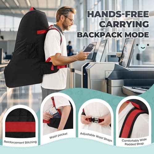 RAINSMORE Car Seat Travel Bag Backpack Padded Car Seat Bag for Airplane Water Resistant Baby Carseat Cover Bag for Airport Infant Seats Carrier Fits CarSeats Booster Seats Black — view 6