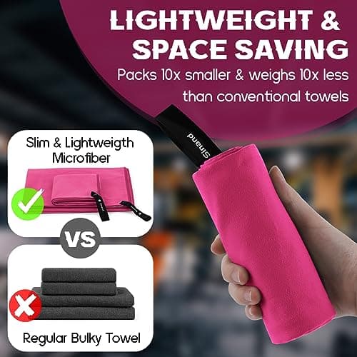 Sinand Microfibre towel 2 Pack |160x80cm+80x40cm| Ultra Lightweight Gym Towel, Quick Dry Microfiber Towels for Sports Travel Camping Beach Swimming (Rose red) — view 3