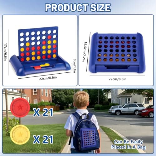 AMFUN Travel Size 4 in a Row Board Game for Kids Ages 3+, Travel Connect 4, 2 Player Strategy Game with 44 Counters, Foldable Funny Educational Family Toy for Car & Camping,8.6×7.5 in — view 4