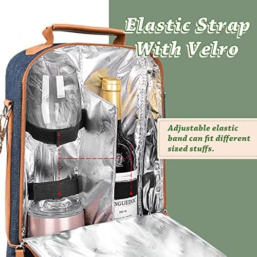 Kato Tirrinia Insulated 2 Bottle Wine Cooler Bag - Wine Cooler Tote Carrier for Picnic, Beach, Wine Lover Gift, Denim Stripe — view 2