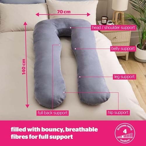 Silentnight U Shaped Pregnancy Pillow - Maternity Full Body Support Pillow for Back Neck Hip Knee Bump Support - Removable Machine Washable Cover - 140x70cm — view 5