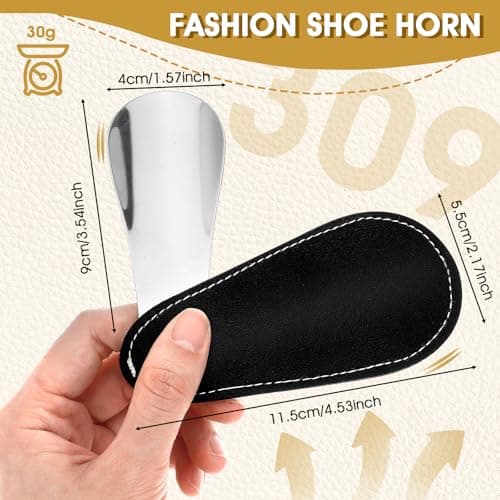 Ymapinc Small Shoe Horn, 3.5 Inch Metal Travel Shoehorn, Mini Shoehorn for Men, Stainless Steel Shoehorns for Men/Women, Portable Shoe Spoon with Leather Case (Black) — view 2