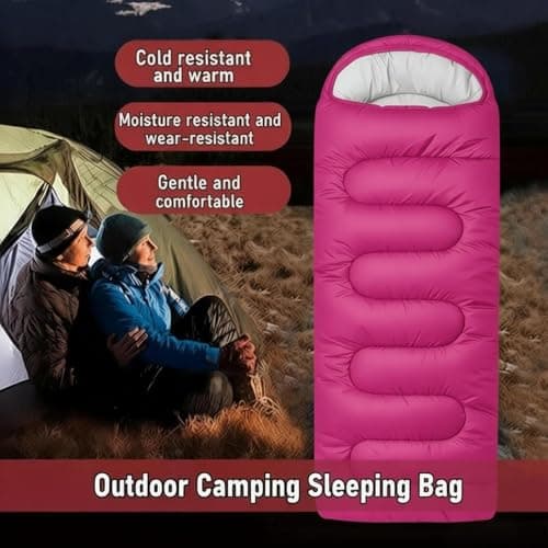 Sleeping Bag for Adults & Kids, 3‑4 Season Cold‑Weather Camping Gear with Carry Bag, Portable Lightweight for Hiking, Backpacking & Outdoor Music Festival (Red) — view 6