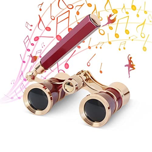Aomekie Theatre Opera Glasses with Handle 3X25 Compact Folding Binoculars for Theater Horse Racing Classical (Red)