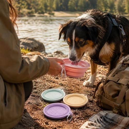 4 PCS Collapsible Dog Bowl, Portable Dog Water Bowl with Carabiner — view 6