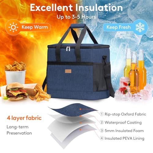 Lifewit Cooler Bag 60 Cans Collapsible and Insulated Large Lunch Bag Leakproof Soft Cooler Portable for Camping/BBQ/Family Outdoor Activities, Dark Blue — view 4