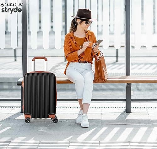 CALDARIUS Hardshell Luggage | Durable Suitcases | Lightweight & Secure with Combination Lock | Smooth 4 Dual Spinner Wheels | Ideal Travel Bag & Luggage Sets (Black, Cabin 20") — view 5
