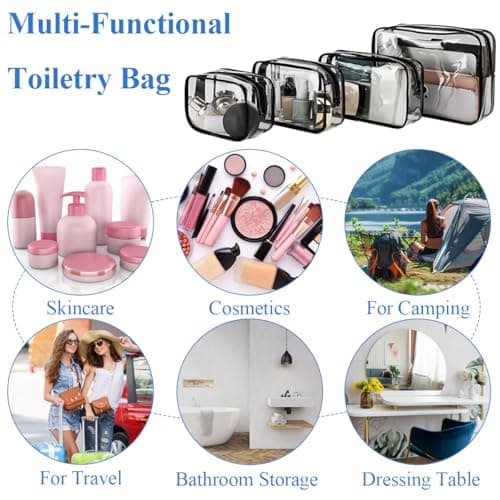 XianXiKaiTech 4-Pack Clear Toiletry Bag TSA Approved PVC Waterproof Travel Makeup Wash Cosmetic Bags for Family, Men, Women (Large, Medium, Small, Minimum Size). — view 5