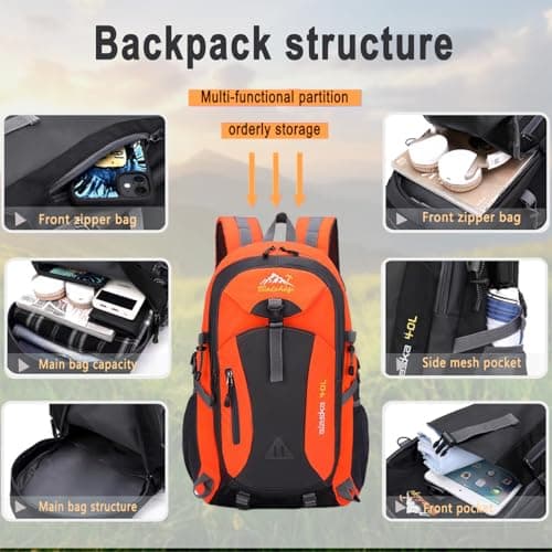 Nircho 40L Hiking Backpack Lightweight Breathable Trekking Rucksack for Men Women, Durable Water Resistant Travel Bag for Skiing Camping Climbing Cycling Trekking Mountaineer Outdoor Sports (Orange) — view 2