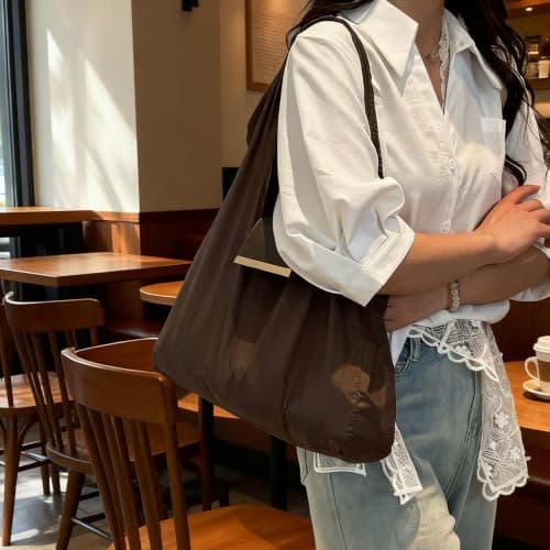 Foldable Keychain Tote Bag with Leather Pouch, Reusable Shopping Bags — view 6