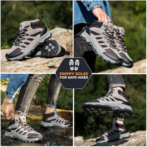 HODTOB Hiking Boots Mens Womens Lace-up Non-Slip Outdoor Men Women Mountain Trekking Shoes for All Season Walking Travelling Backpacking Camping Shoes Sneaker Khaki-7UK — view 2