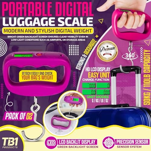 TB1 Products 2-Pack Purple Digital Luggage Scale – Portable Suitcase Weighing Scale with Backlit LCD, Tare & Auto-Off | 50kg/110lb Capacity | 4 Units (g/kg/lb/oz) – Travel & Parcel Scale — view 2